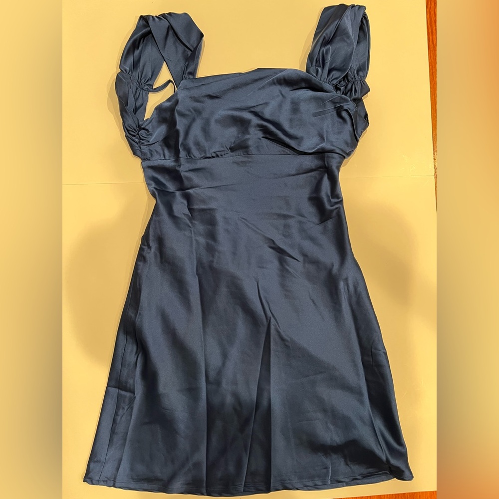 Beginning Boutique One Shoulder Dress in Deep Blue